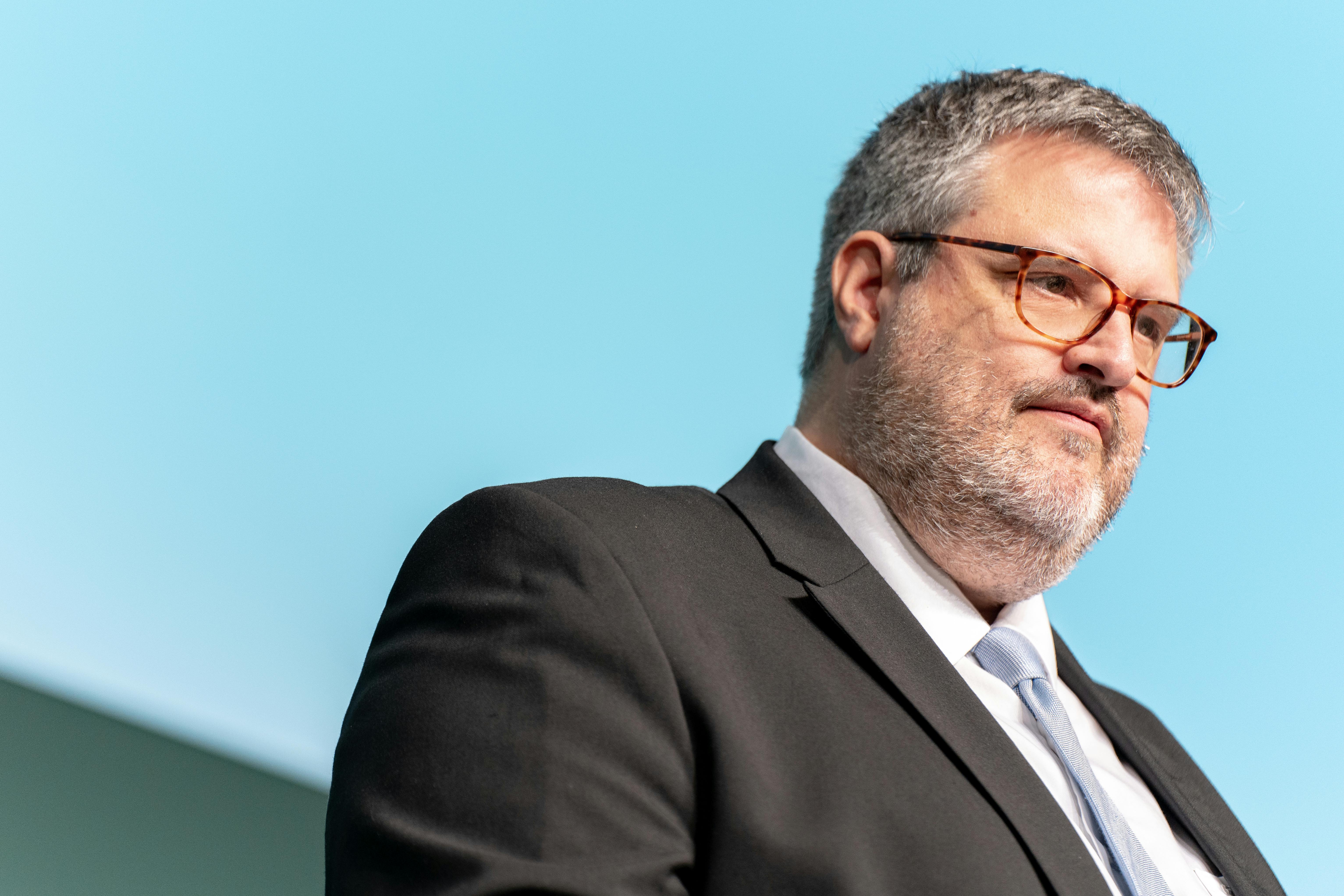 Generalsekretær Søren Vandsø under sin åbningstale til Det Konservative Folkepartis landsråd i Tivoli Congress Center i København, lørdag den 10. september 2022.. (Foto: Emil Helms/Ritzau Scanpix)