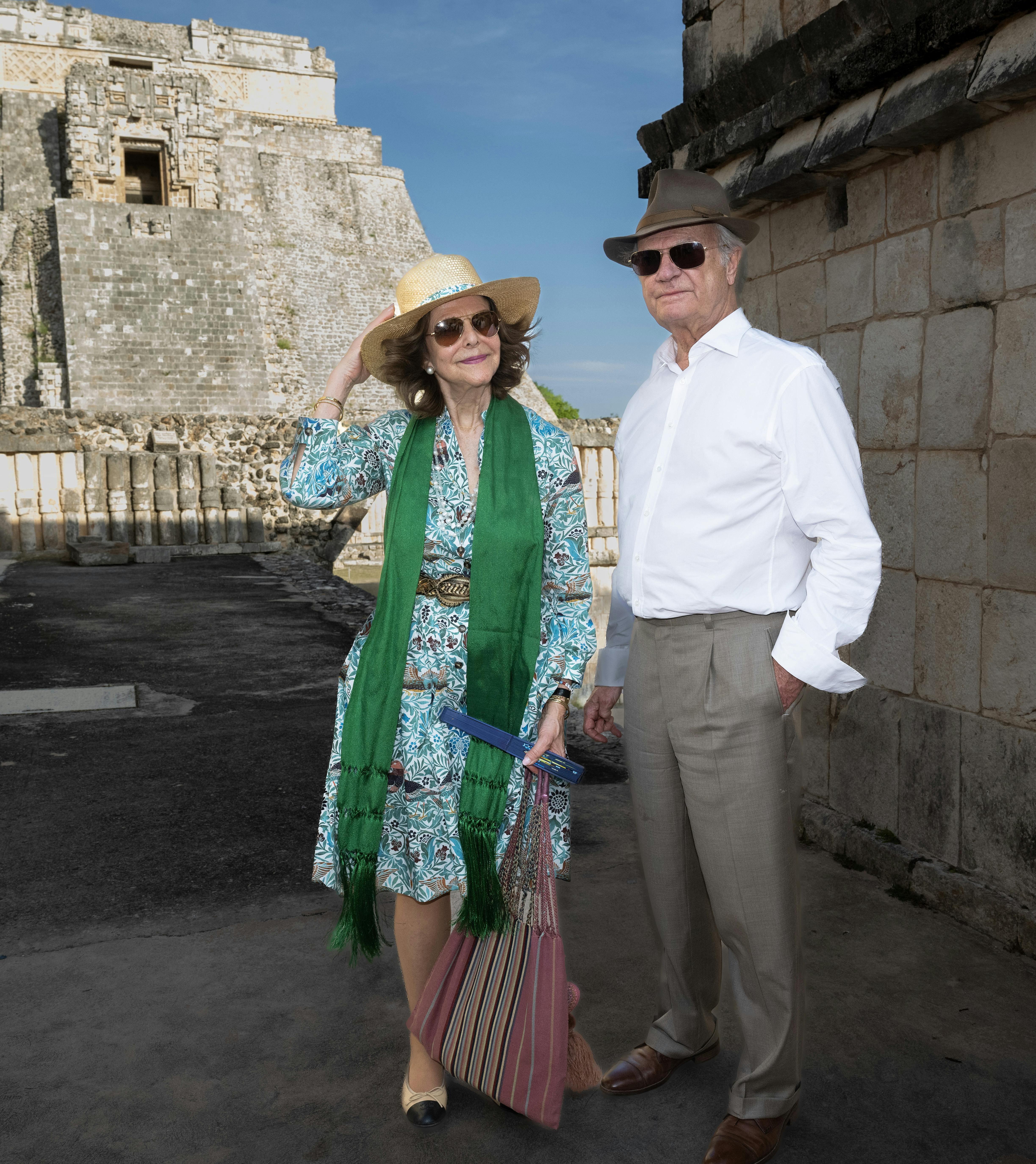 MEXIKO CITY 20240315 Kung Carl Gustaf och drottning Silvia besöker Uxmal som är en stor prekolumbiansk ruinstad på Yucatán-halvön på den avslutande dagen på statsbesöket i Mexiko. Foto: Jonas Ekströmer / TT / kod 10030