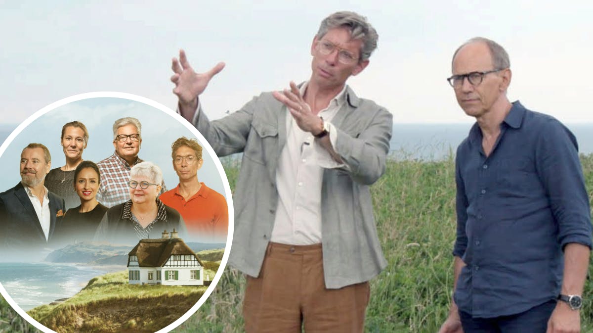 Ejendomsmæglerne fra "Vandkant til salg" og Adam Schnack samt sælger Jan. 