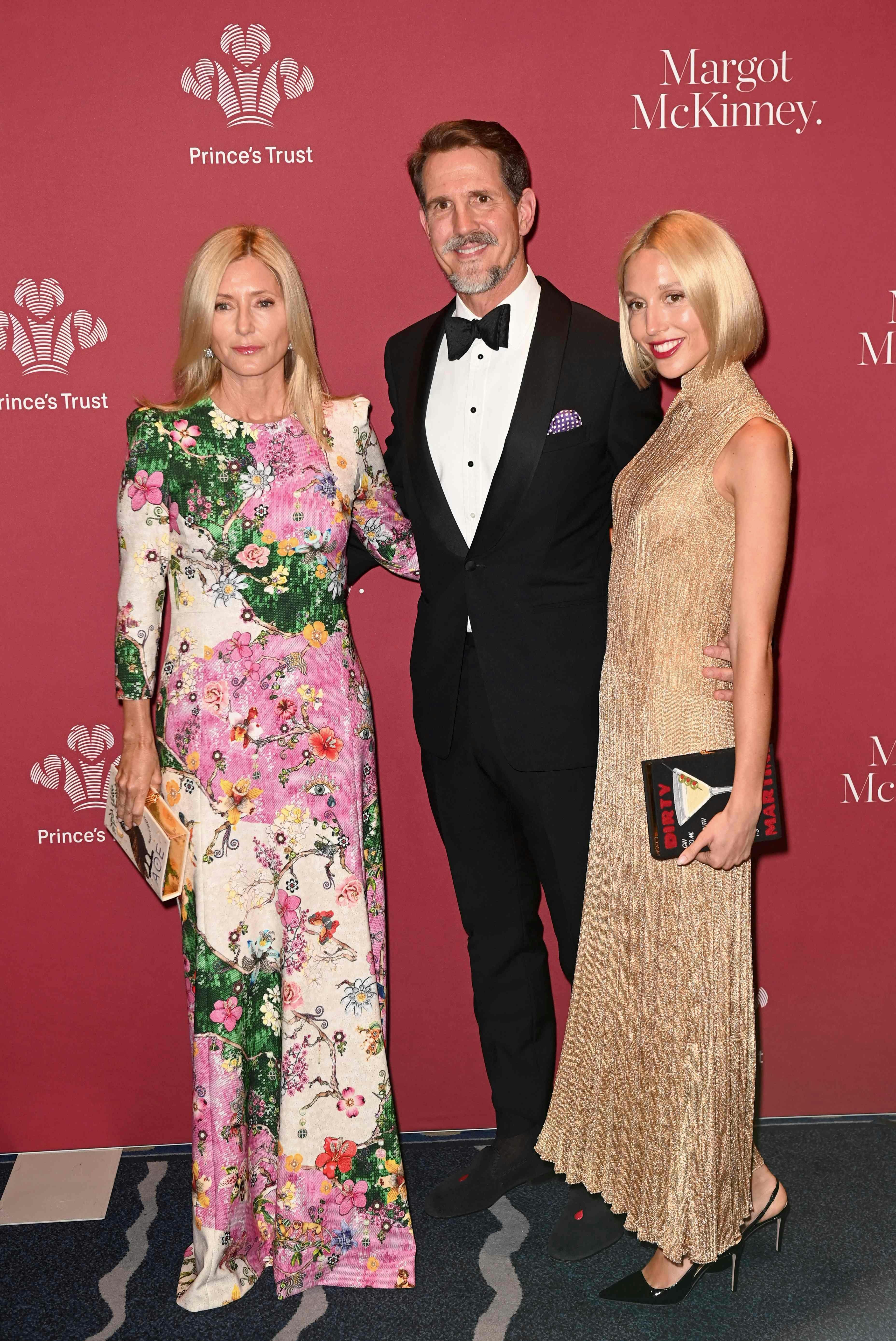 Crown Prince Pavlos of Greece, Crown Princess Marie-Chantal of Greece (L) and Princess Maria-Olympia arrive for the 2023 Prince's Trust Gala at Cipriani South Street in lower Manhattan, New York City on April 27, 2023. (Photo by Andrea RENAULT / AFP)