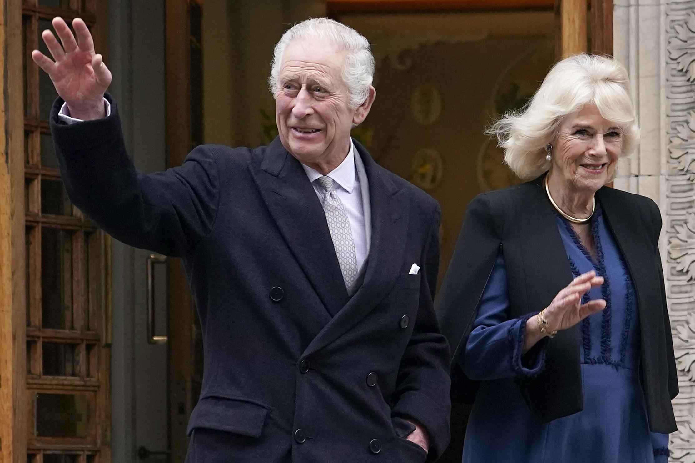 Britain's King Charles III and Queen Camilla leave The London Clinic in central London, Monday, Jan. 29, 2024. King Charles III was in hospital to receive treatment for an enlarged prostate. (AP Photo/Alberto Pezzali)