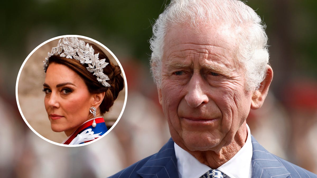Kong Charles. Indsat foto af prinsesse Kate. 