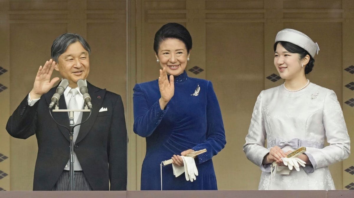 Den japanske kejser Naruhito samt kejserinde Masako og deres datter prinsesse Aiko.