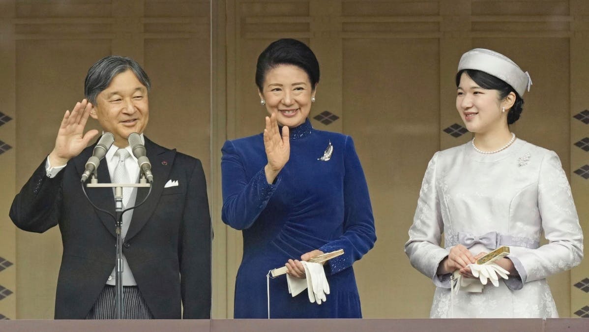 Den japanske kejser Naruhito samt kejserinde Masako og deres datter prinsesse Aiko.
