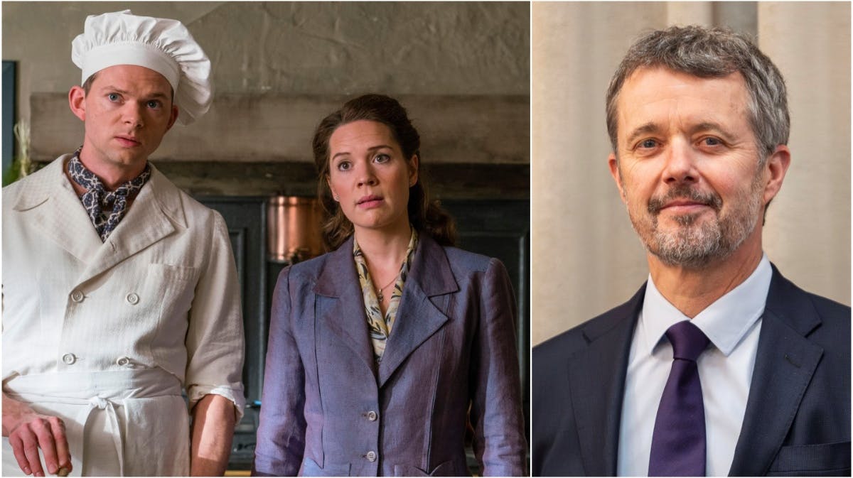 Sigurd Holmen Le Dous og Amalie Dollerup i "Badehotellet" samt kong Frederik. 