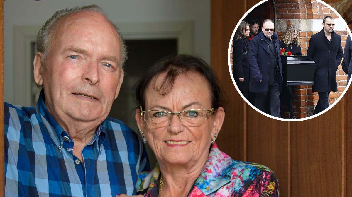 Peter og June Belli. Indsat foto: Familien bærer Junes kiste ud