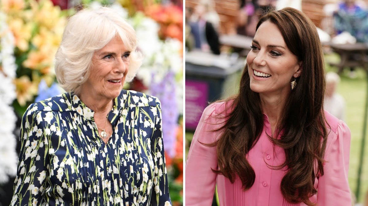 Dronning Camilla og prinsesse Kate ved Chelsea Flower Show 2023.&nbsp;