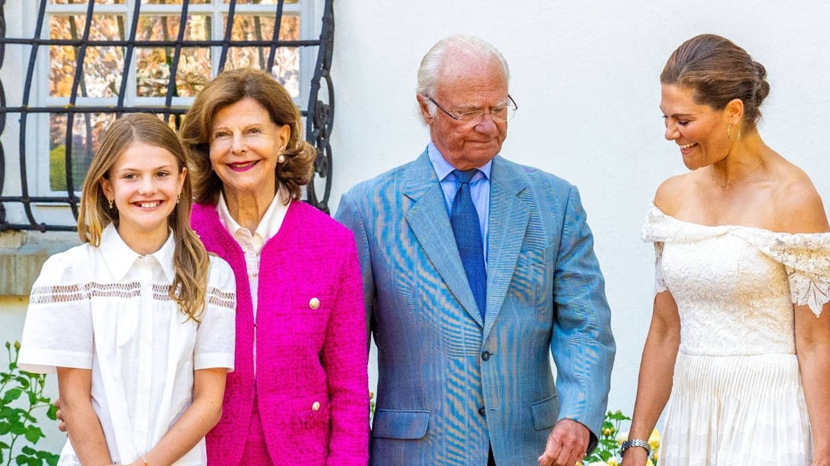 Prinsesse Estelle, dronning Silvia, kong Carl Gustaf og kronprinsesse Victoria.&nbsp;