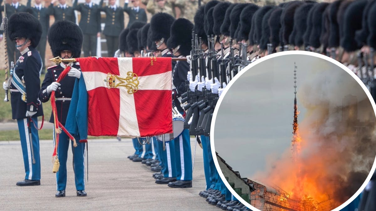 Børsen i flammer og Den Kongelige Livgarde. 