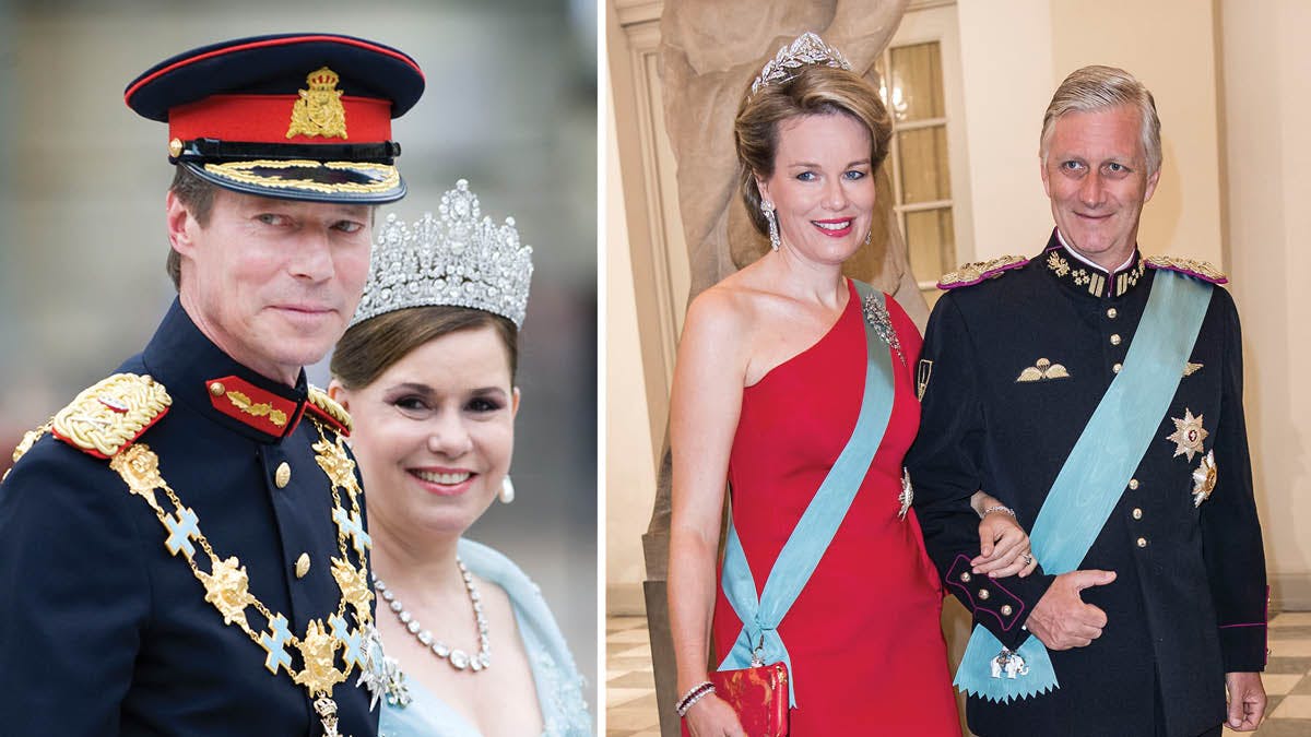 Luxembourgs storhertugpar og Belgiens kongepar. 