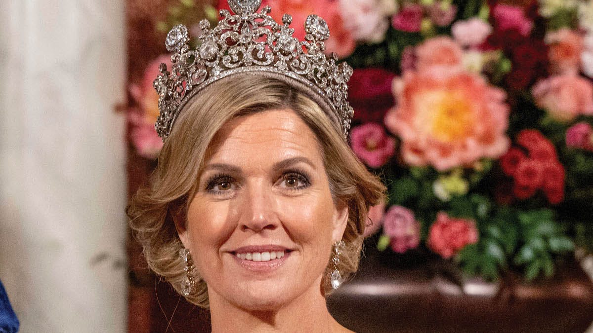 Dronning Maxima, kong Willem-Alexander, kong Felipe og dronning Letizia til gallamiddag på kongeslottet i Amsterdam.