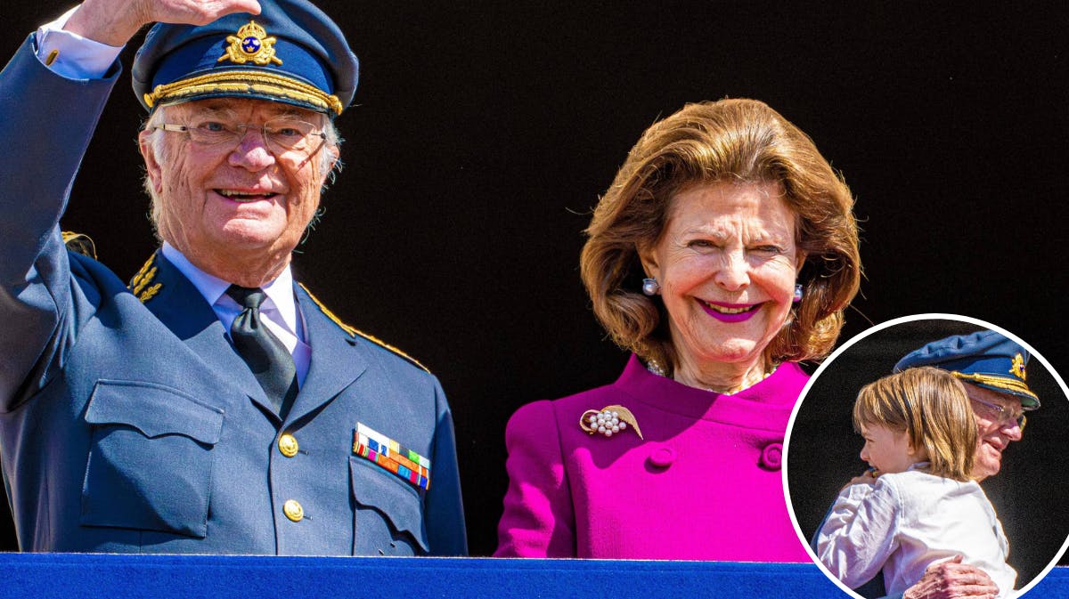 Kong Carl Gustaf og dronning Silvia. Indsat foto: Kongen med prins Gabriel. 