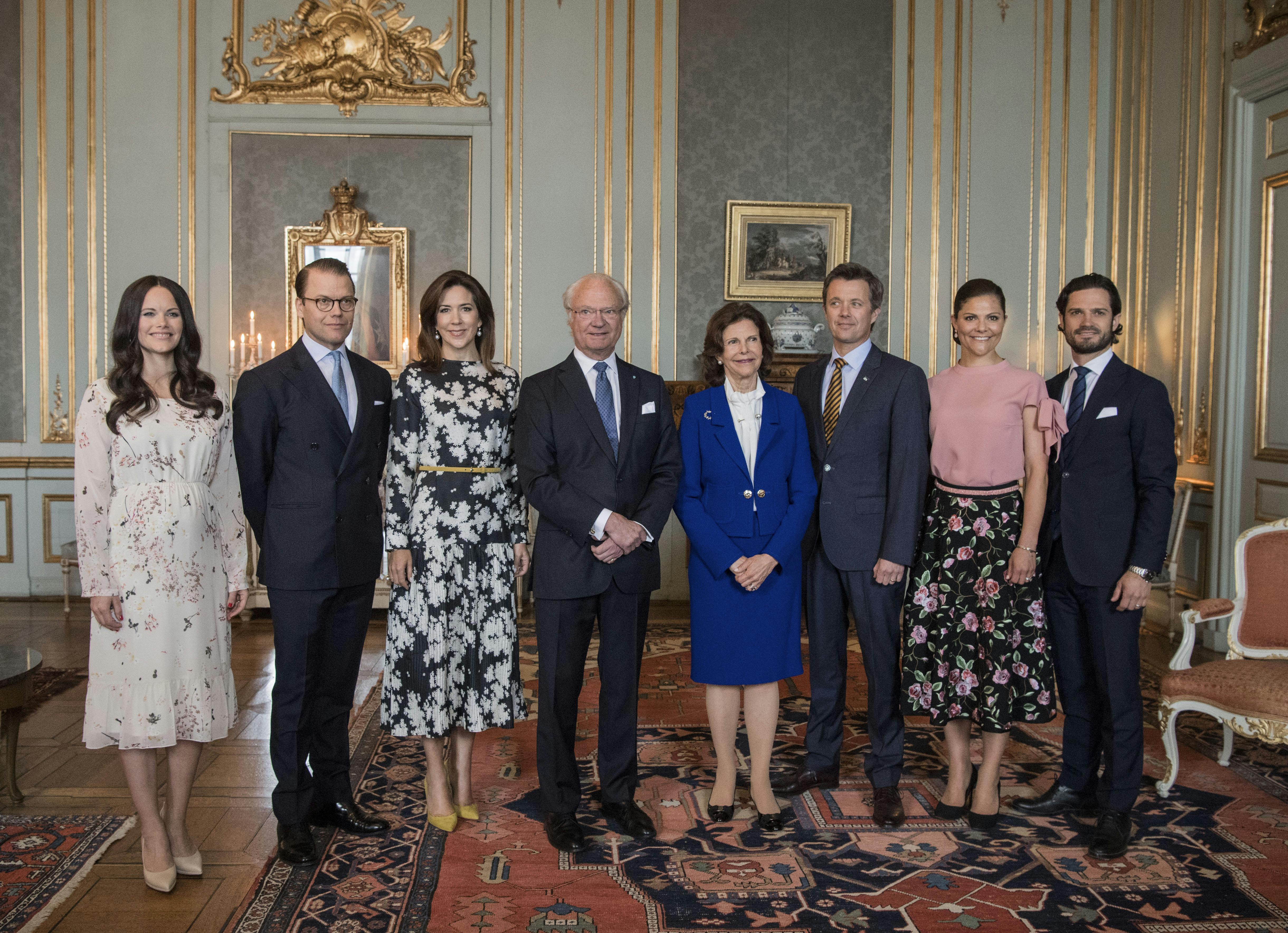 Det daværende kronprinspar til frokost sammen med den svenske kongefamilie i forbindelse med det danske erhvervsfremstød Liveable Scandinavia i 2017.