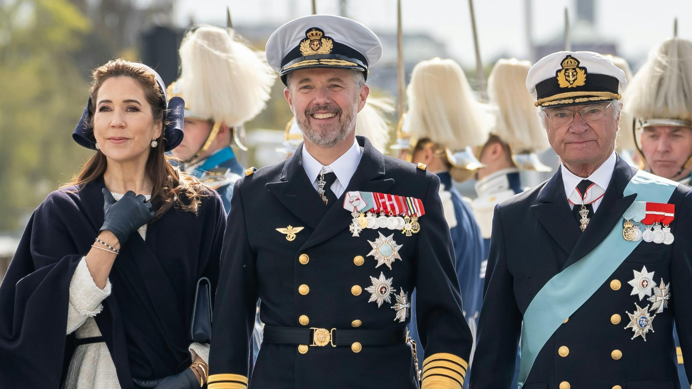 Dronning Mary, kong Frederik og kong Carl Gustaf. 