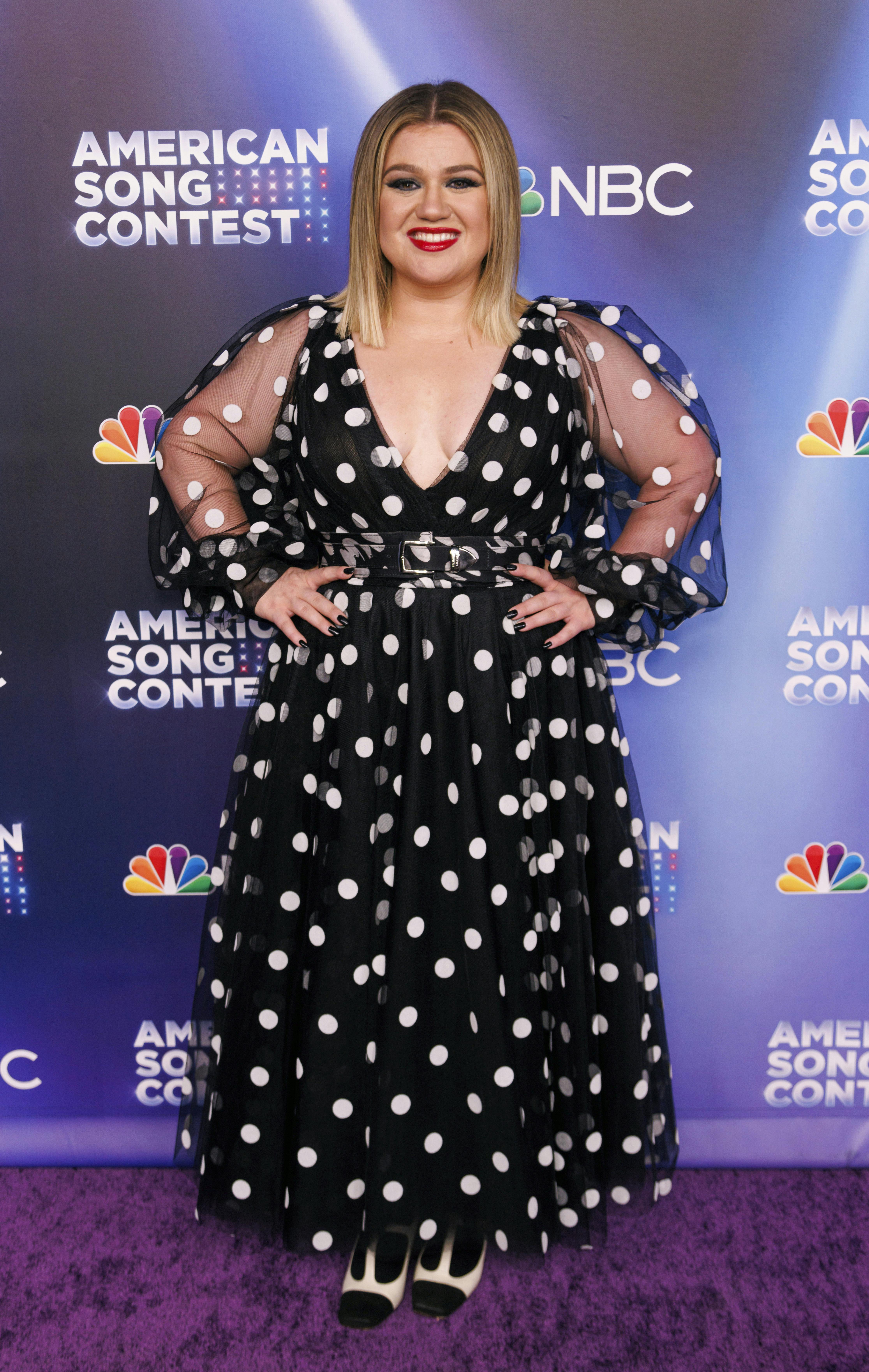 Kelly Clarkson arrives at the series premiere of "American Song Contest" on Monday, March 21, 2022, at the Universal Studios Lot in Los Angeles. (Photo by Willy Sanjuan/Invision/AP)