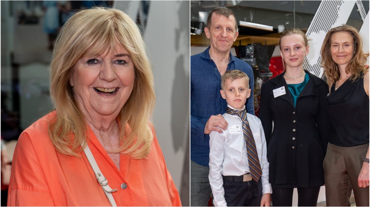 Ulla Terkelsen samt Nicholas Hawtin med sine børn og ekskone. 