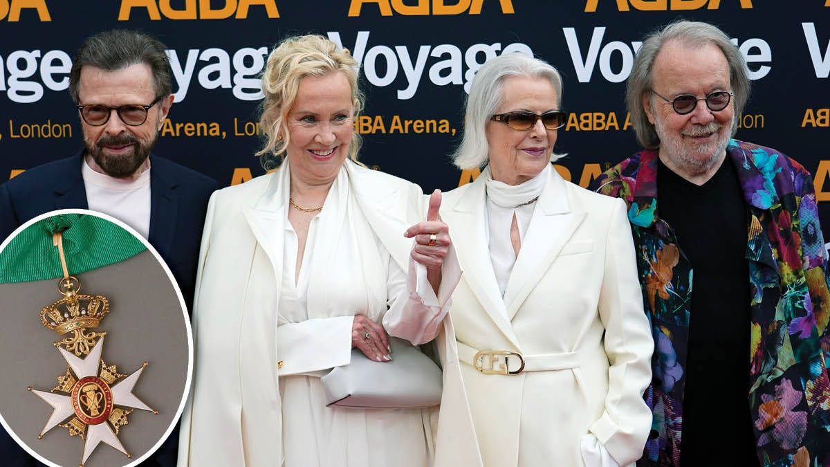 ABBA-medlemmerne fotograferet i London i 2022. Indsat: Vasaordenen.
