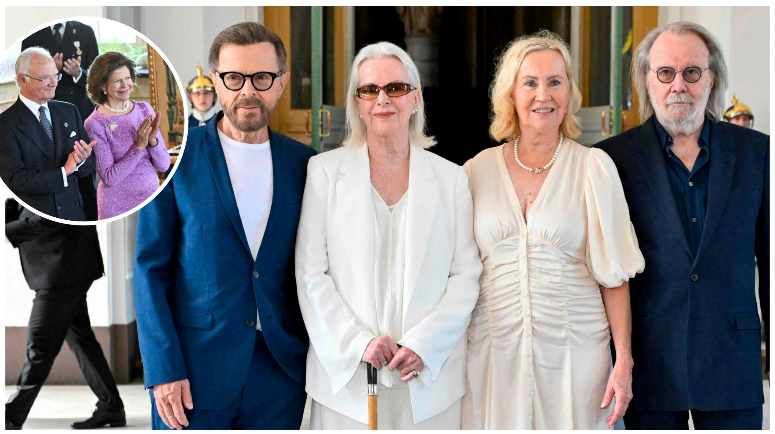 Dronning Silvia og kong Carl Gustaf samt medlemmerne af ABBA.