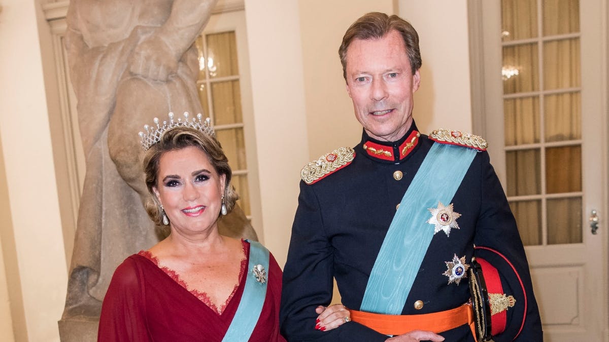 Storhertuginde Maria Teresa og storhertug Henri til kong Frederiks 50-års fødselsdag.&nbsp;