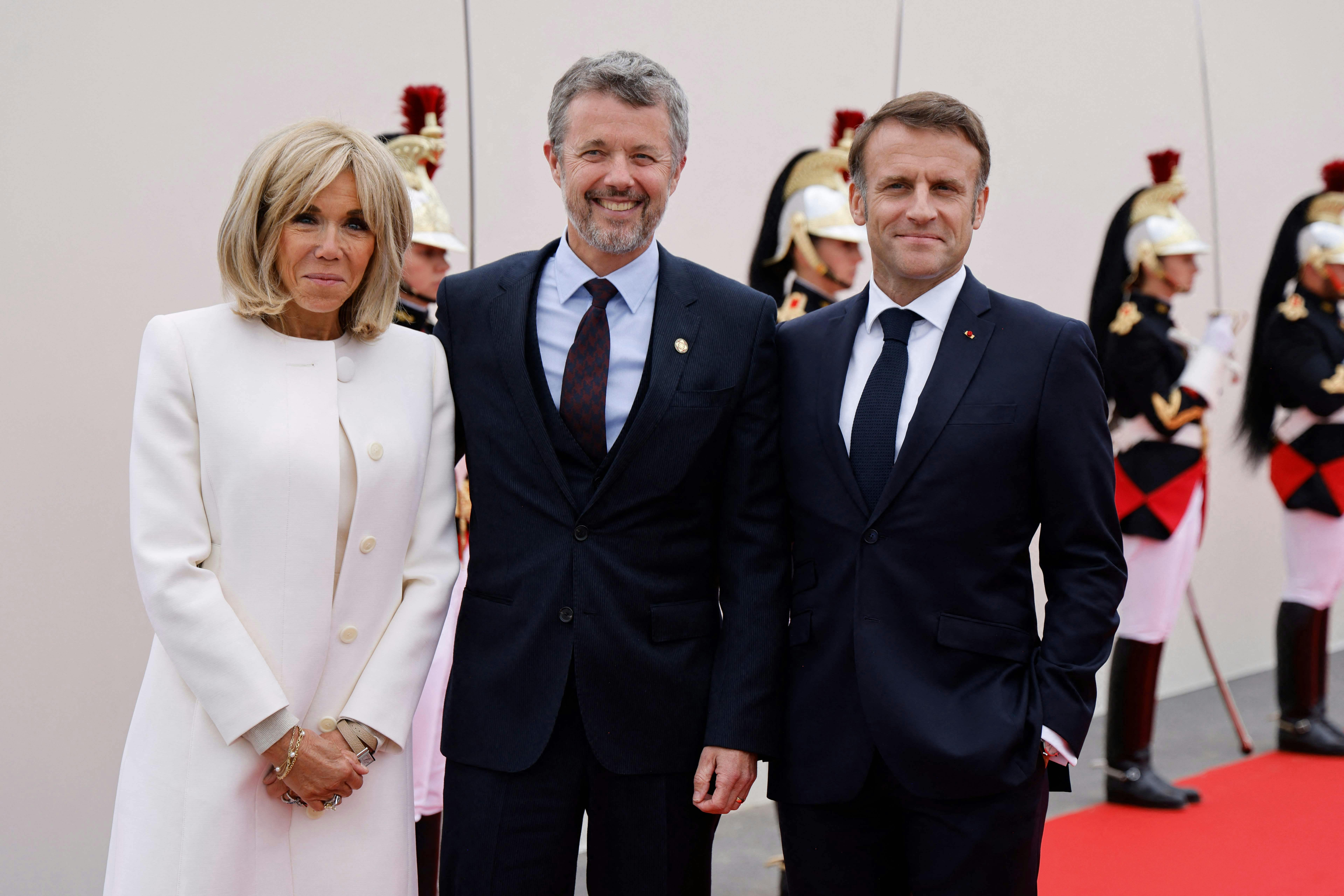 Brigitte Macron, kong Frederik og Emmanuel Macron.  