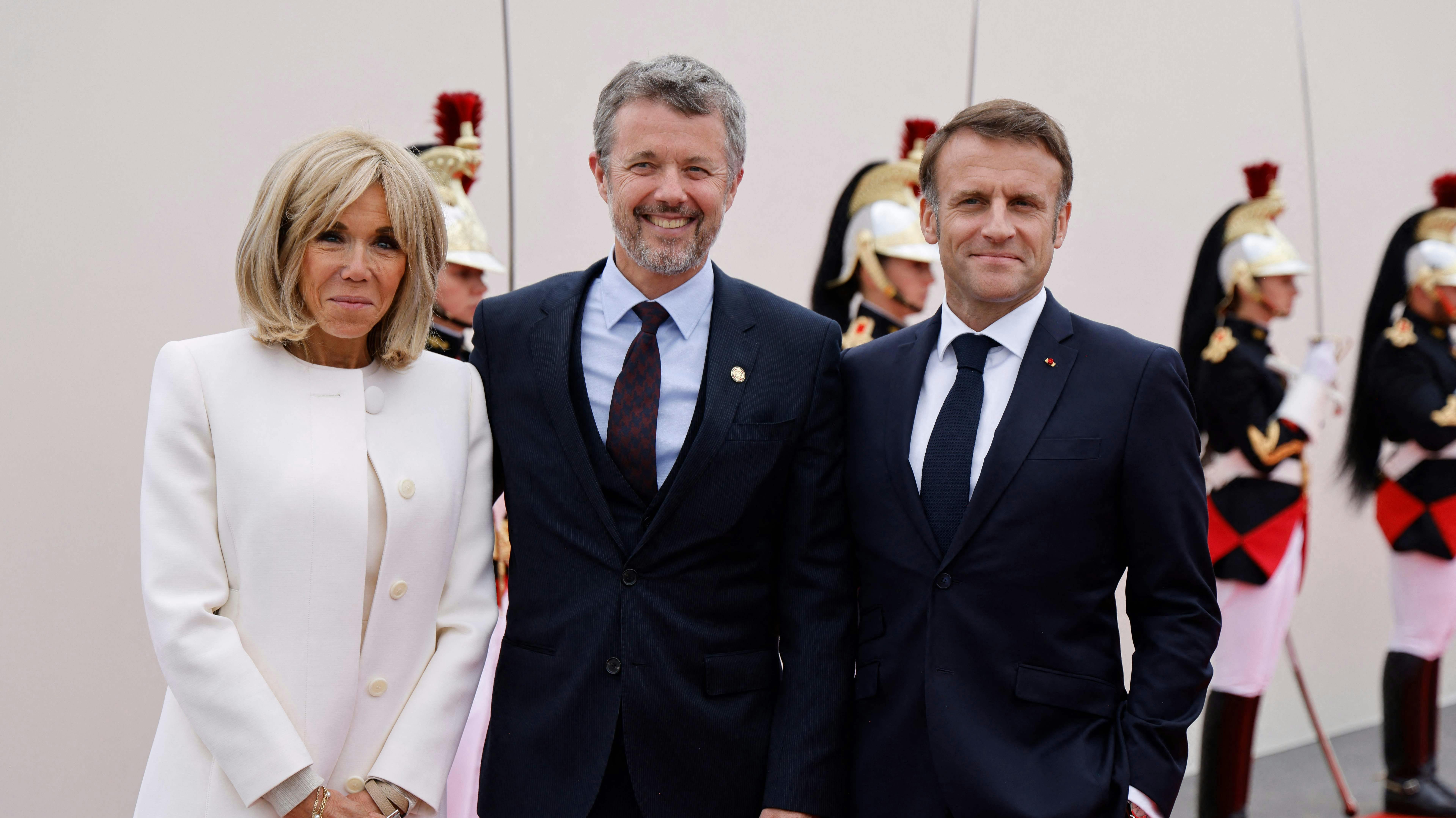 Brigitte Macron, kong Frederik og Emmanuel Macron.