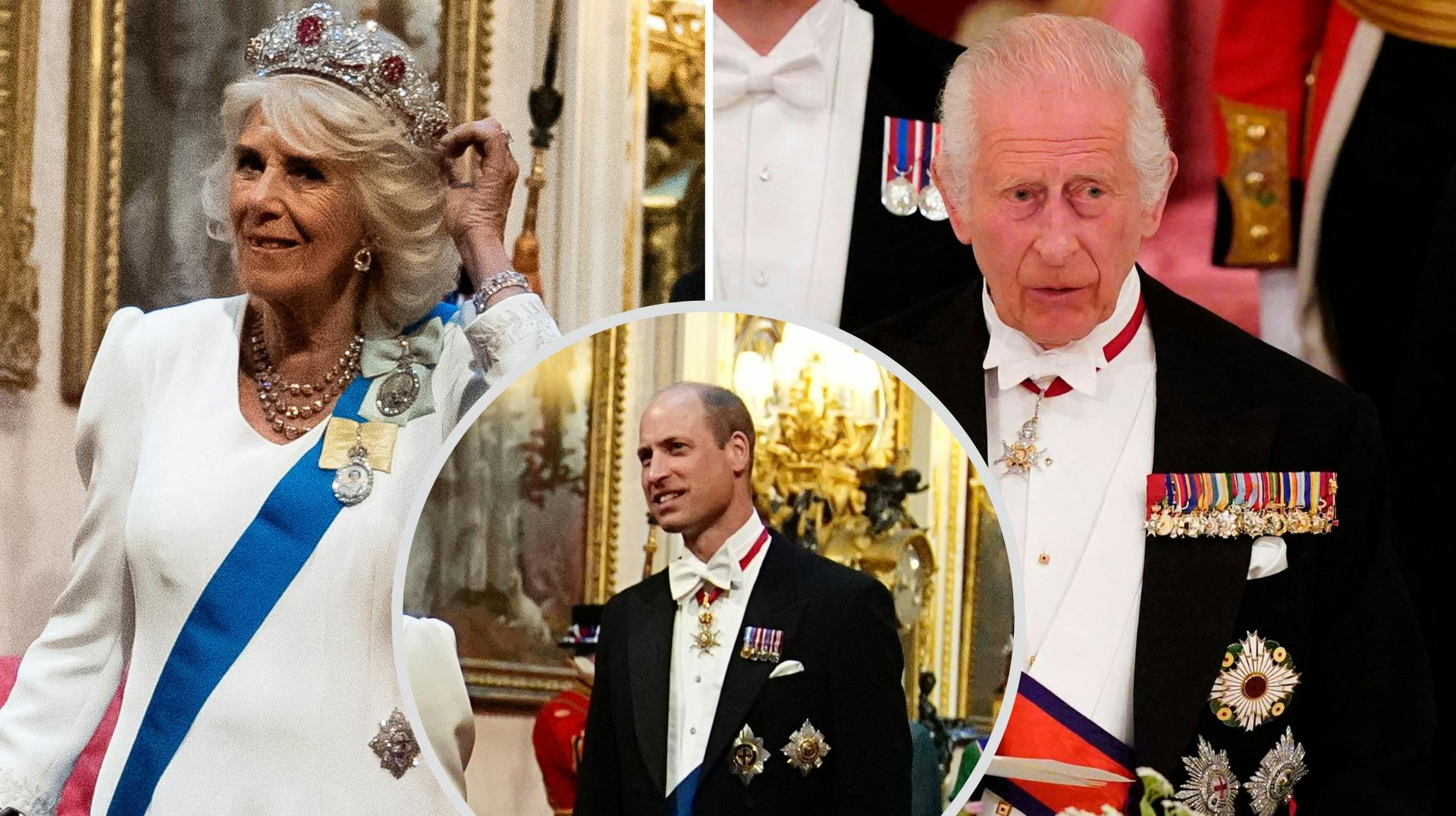 Dronning Camilla, prins William og kong Charles. 