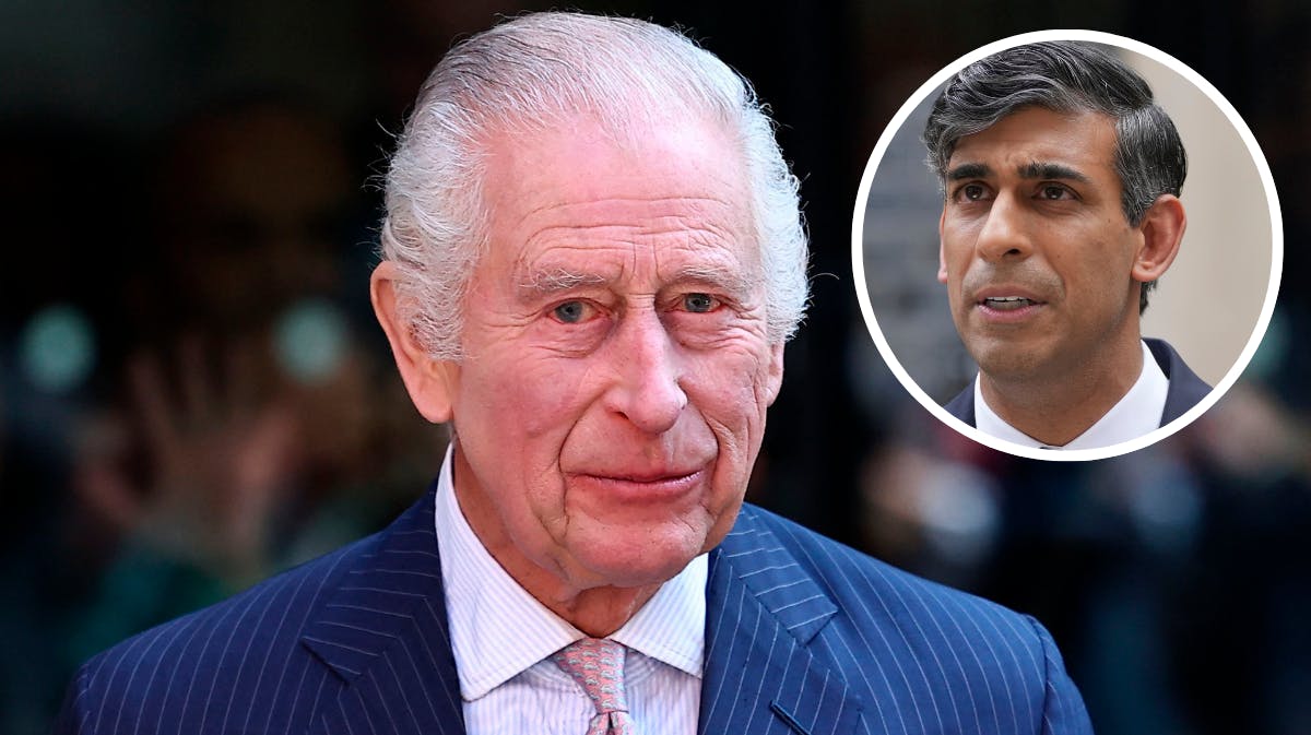 Kong Charles. Indsat foto af Rishi Sunak. 