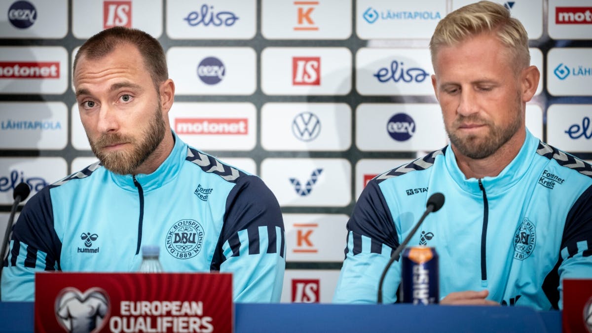 Christian Eriksen og Kasper Schmeichel