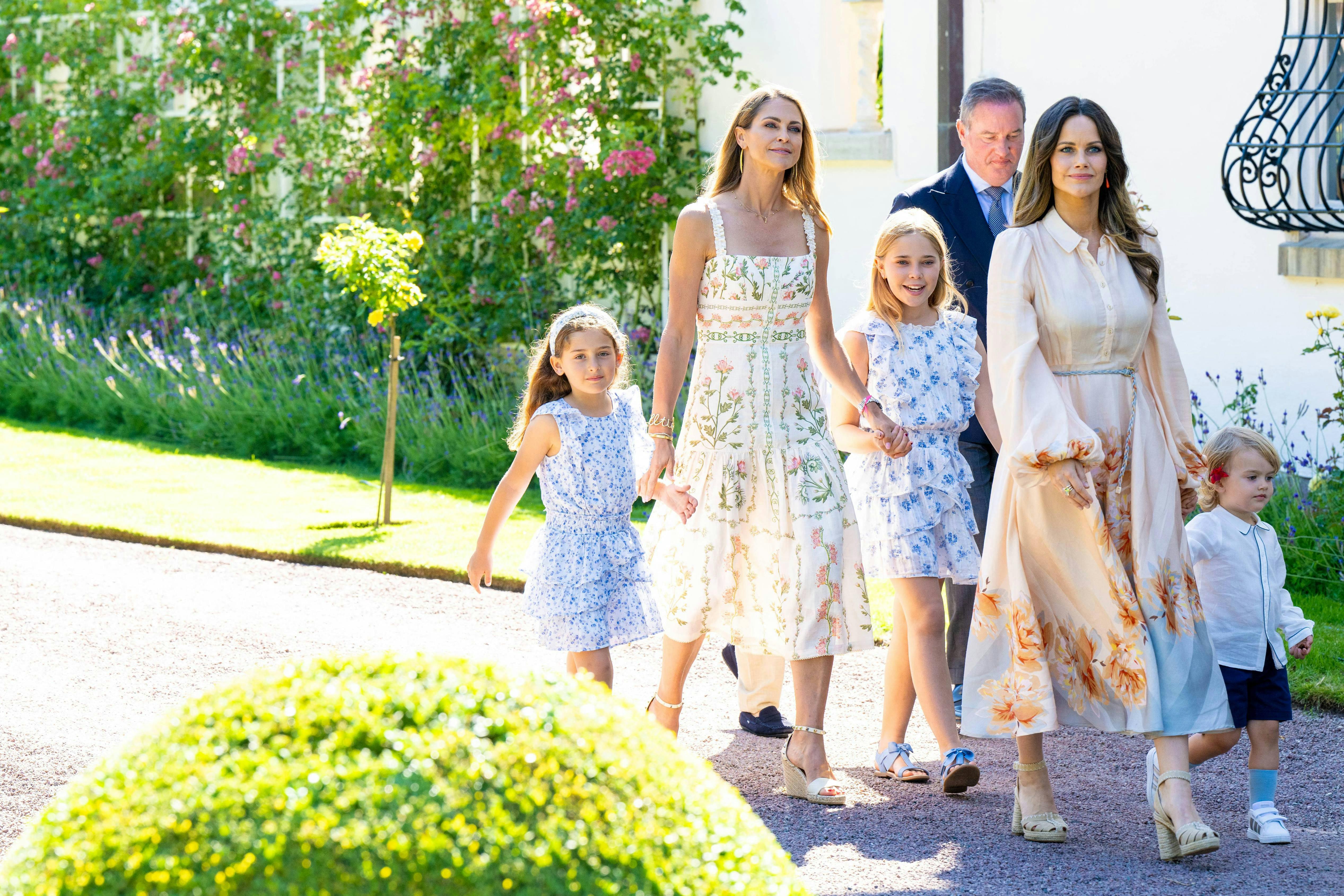 Crown Princess Victoria during the festivities for the Crown Princess her 47th birthday at Solliden Palace in Oland, Sweden. 14 Jul 2024 Pictured: Princess Sofia, Prince Julian, Princess Madeleine, Chris O'Neill, Princess Leonore, Princess Adrienne during the festivities for the Crown Princess her 47th birthday at Solliden Palace in Oland, Sweden. Photo credit: MEGA TheMegaAgency.com +1 888 505 6342 (Mega Agency TagID: MEGA1165817_045.jpg) [Photo via Mega Agency]