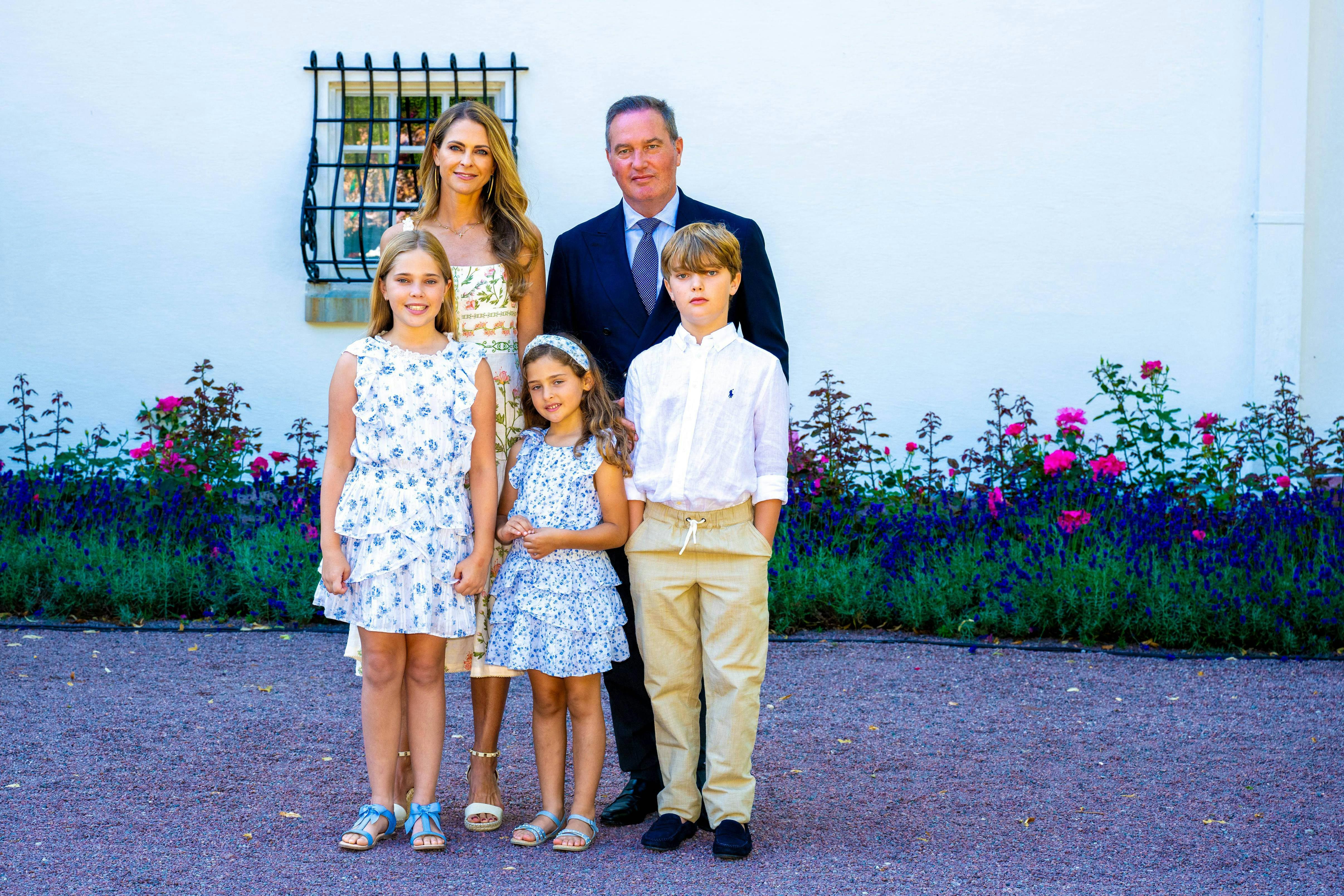 Princess Madeleine during the festivities for the Crown Princess her 47th birthday at Solliden Palace in Oland, Sweden. 14 Jul 2024 Pictured: Princess Madeleine, Chris O'Neill, Princess Leonore, Prince Nicolas, Princess Adrienne during the festivities for the Crown Princess her 47th birthday at Solliden Palace in Oland, Sweden. Photo credit: MEGA TheMegaAgency.com +1 888 505 6342 (Mega Agency TagID: MEGA1165831_002.jpg) [Photo via Mega Agency]