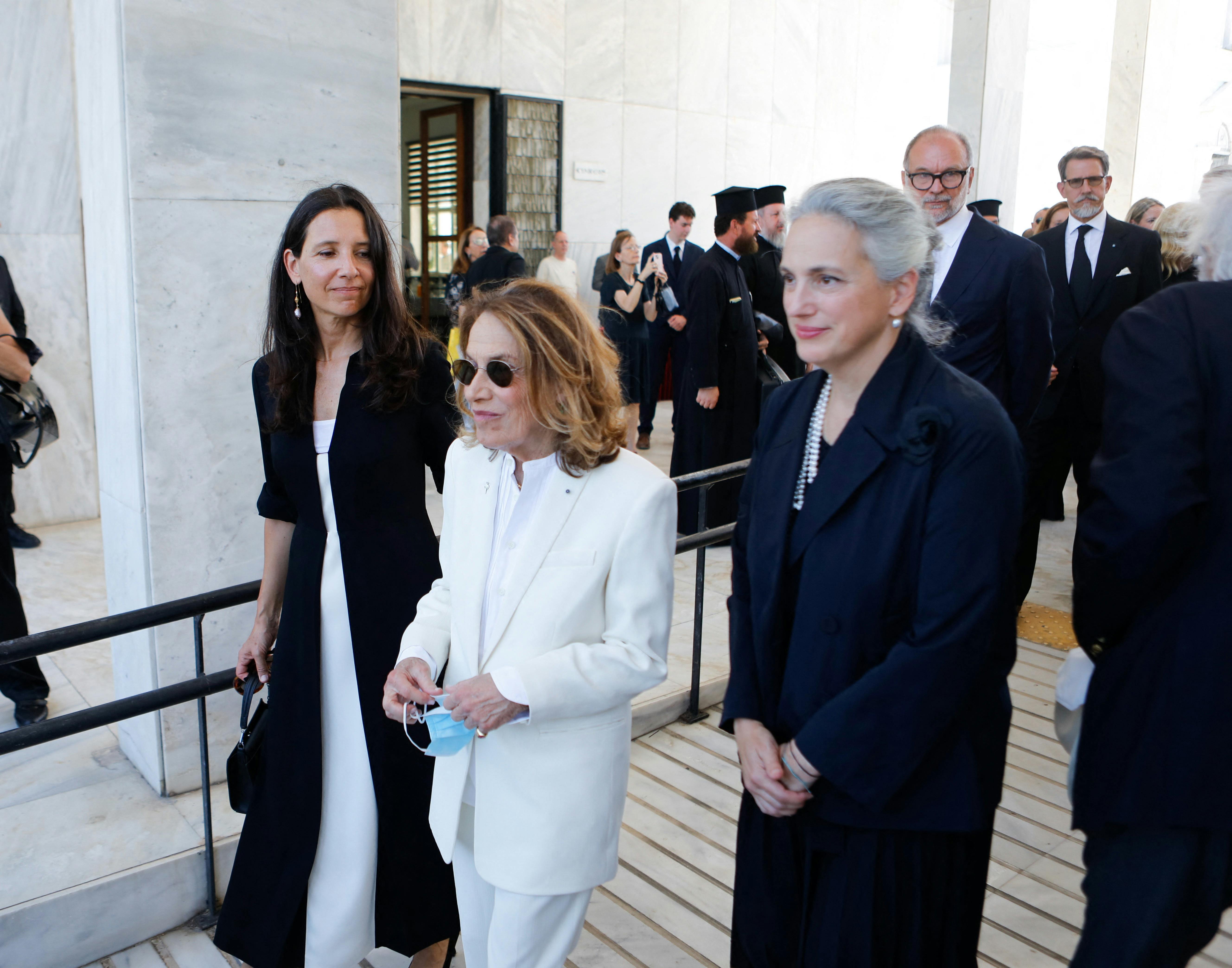 The royal attendants paying respects at the funeral of Prince Michael of Greece , 1st cemetery of Athens. 01 Aug 2024 Pictured: Marina Karella Princess Olga Princess Alexandra. Photo credit: Papadakis Press/MEGA TheMegaAgency.com +1 888 505 6342 (Mega Agency TagID: MEGA1177477_032.jpg) [Photo via Mega Agency]