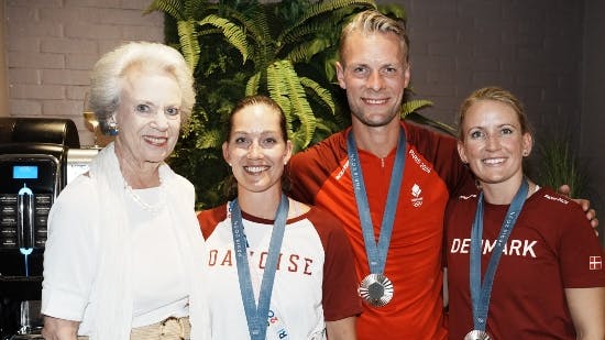 Prinsesse Benedikte og dressurrytterne Cathrine Laudrup-Dufour, Daniel Bachmann og Nanna Merrald. 