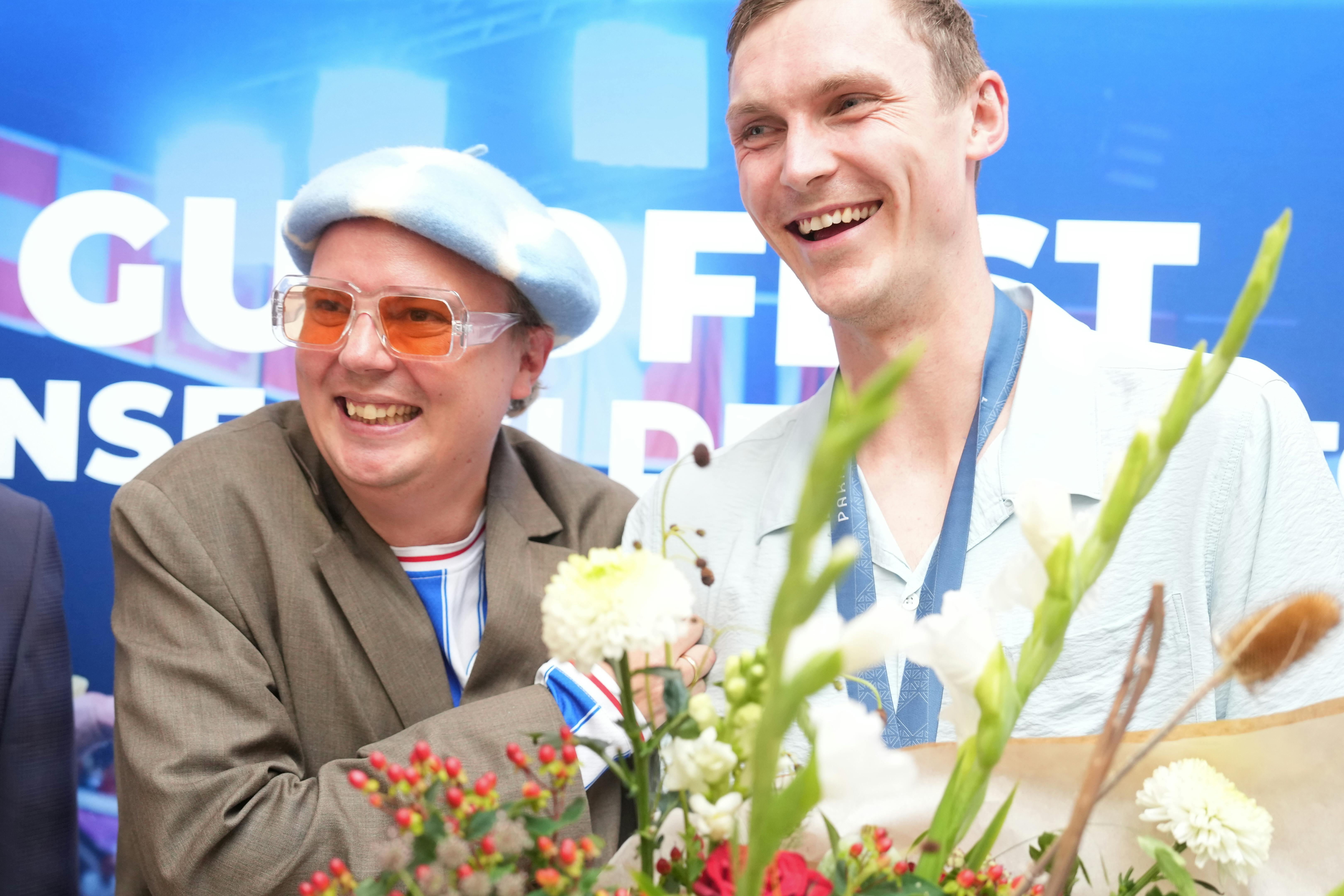 Guldmedaljevinder i badminton Viktor Axelsen hyldes på Odense Rådhus, fredag den 9. august 2024. Viktor Axelsen vandt guld i badminton herresingle under OL i Paris.