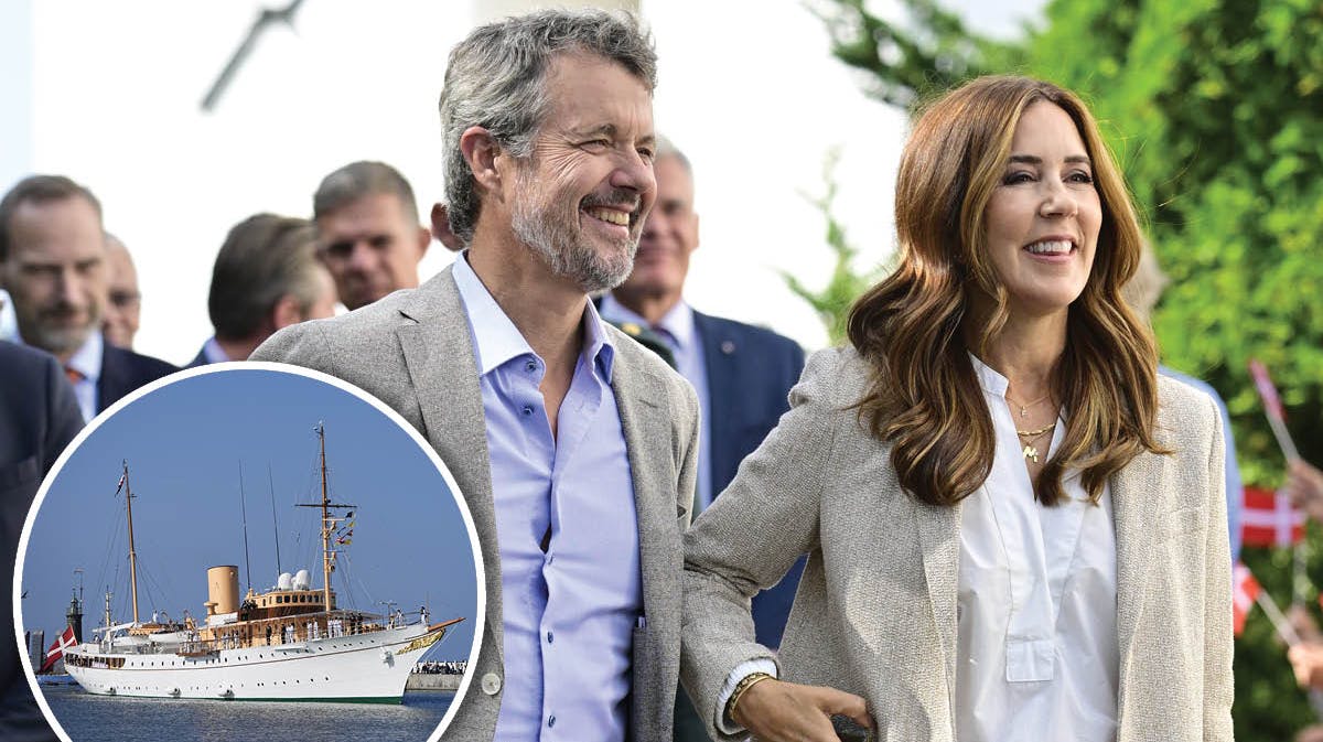 Kongeparret. Indsat: Dannebrog.