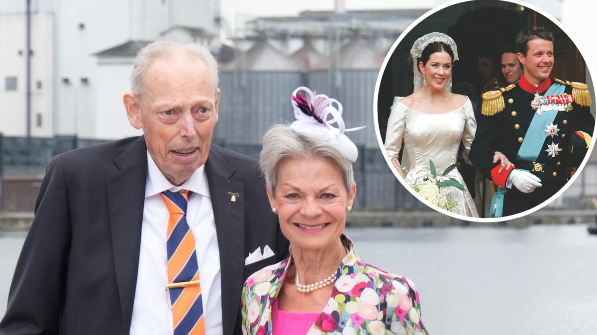 Greve Ingolf og grevinde Sussie. Indsat foto: Daværende kronprinsesse Mary og kronprins Frederik under deres bryllup i 2004. 
