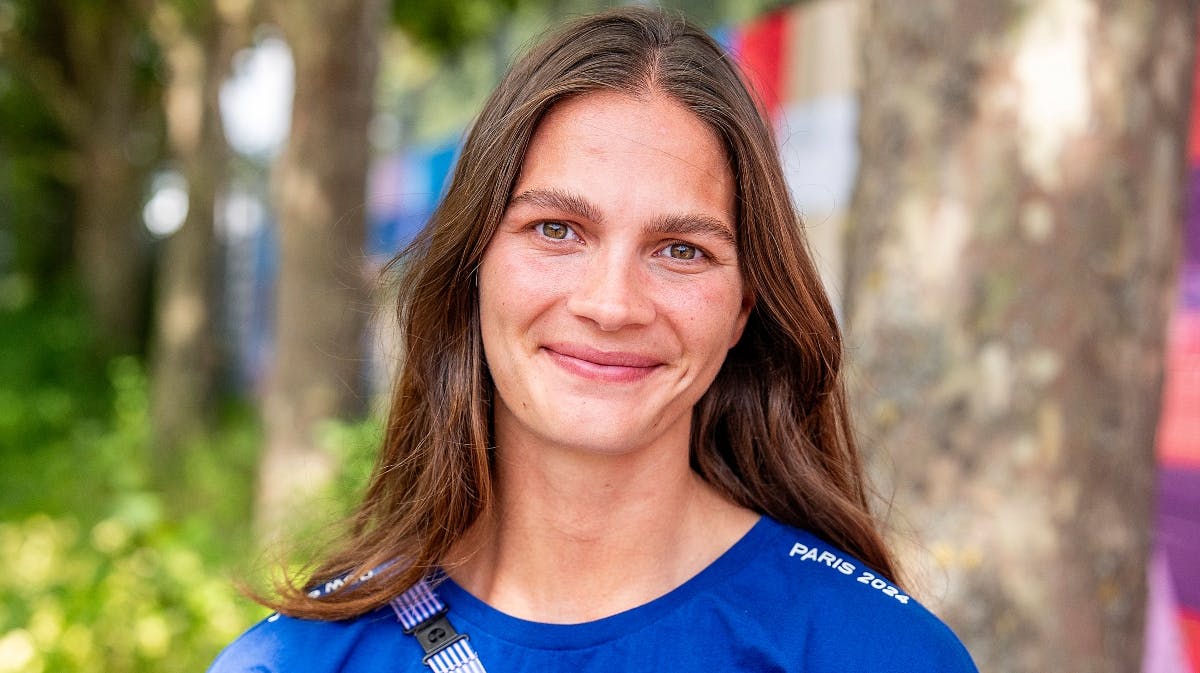 Helena Elver ved et pressemøde under OL i Paris i august. 