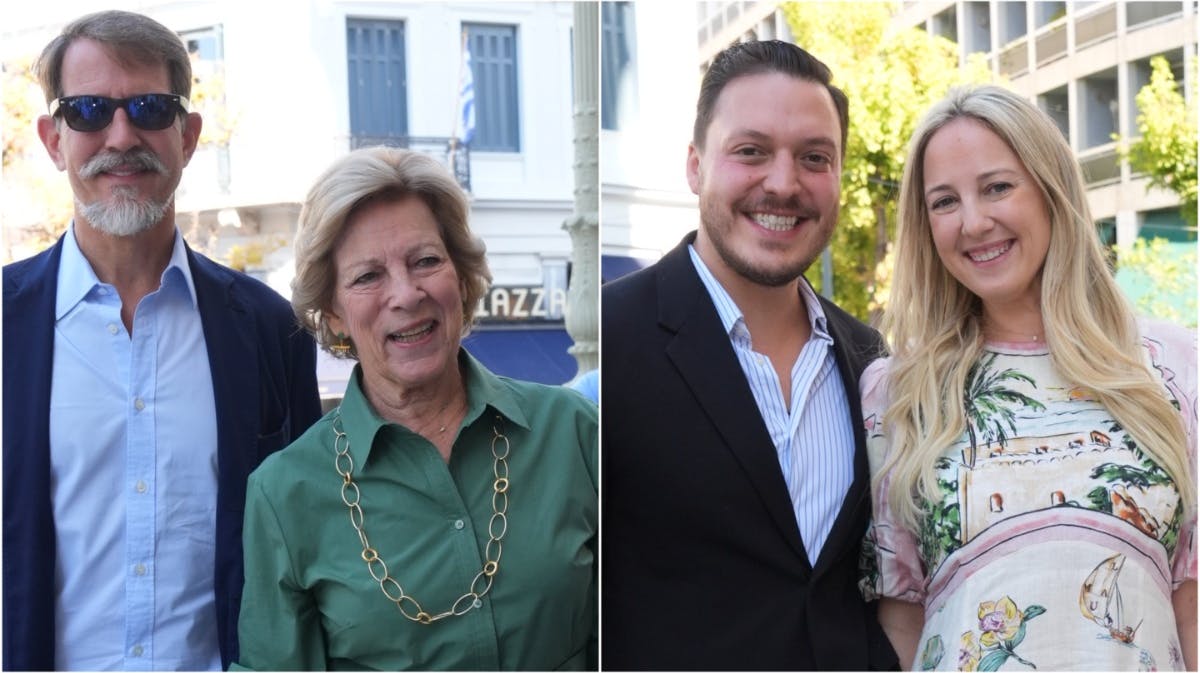 Kronprins Pavlos, dronning Anne-Marie, Matthew Kumar og prinsesse Theodora 