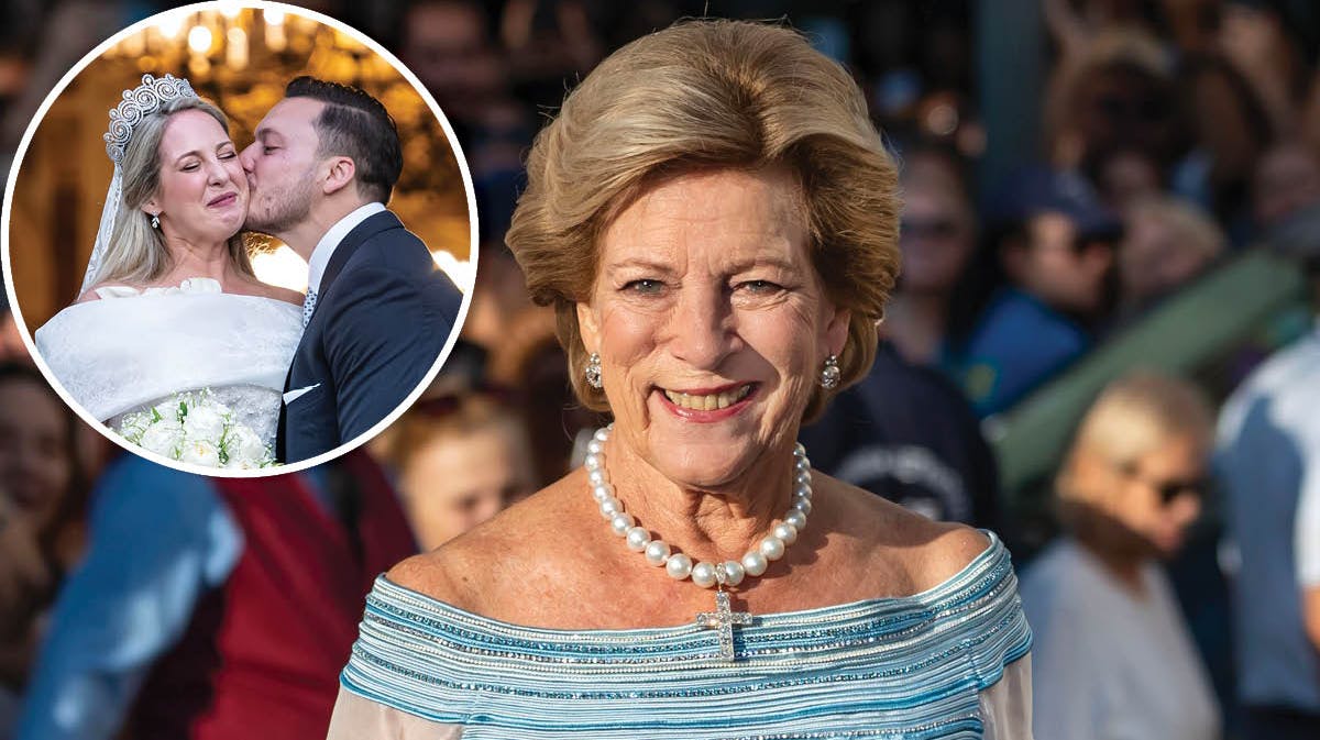 Brudeparret og dronning Anne-Marie.