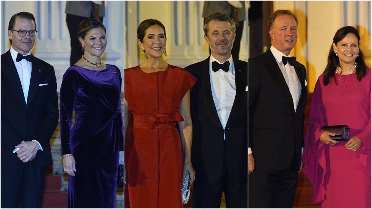 Gæster til gallamiddag med kong Frederik og dronning Mary på Schloss Bellevue i Berlin. 