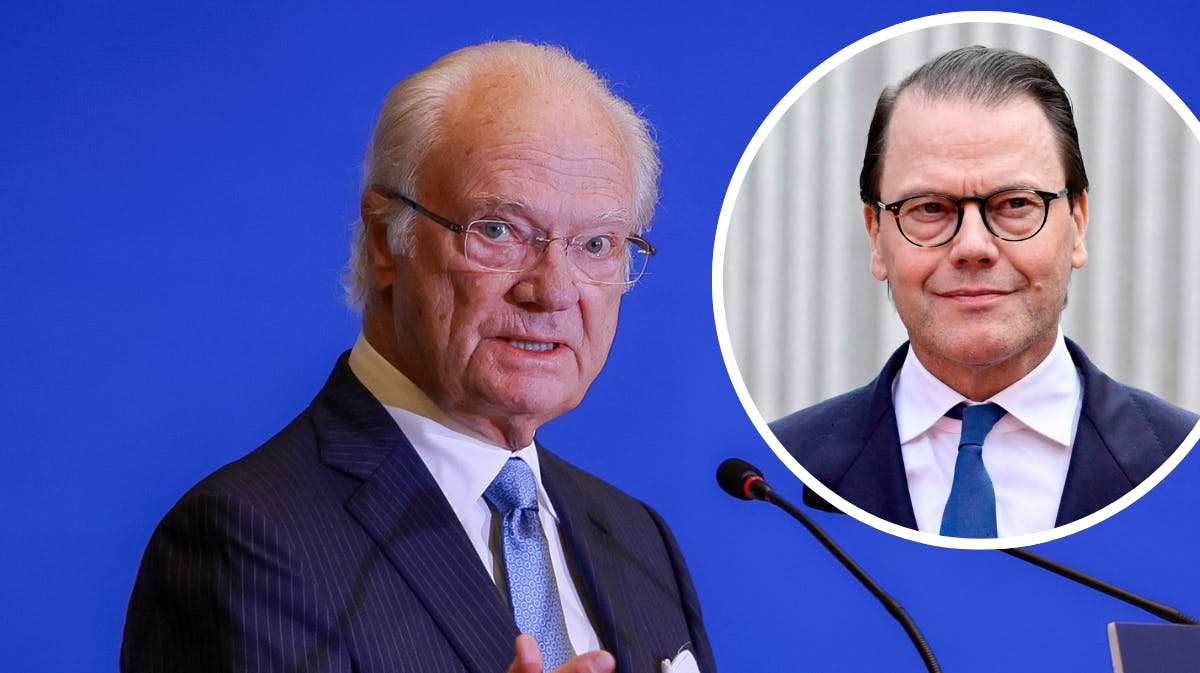 Kong Carl Gustaf. Indsat foto af prins Daniel. 
