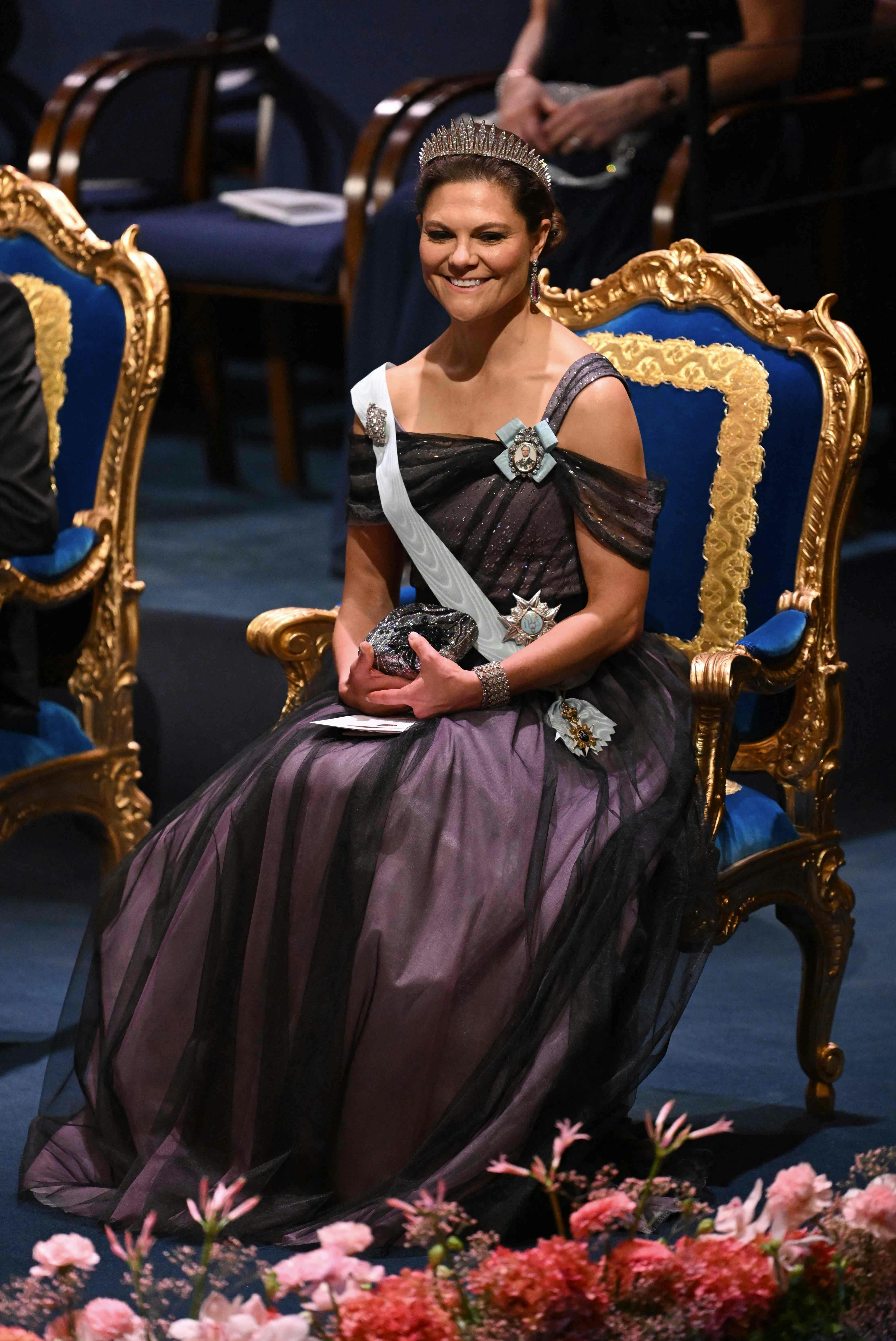 Crown Princess Victoria of Sweden attends the Nobel Prize award ceremony at the Concert Hall in Stockholm, Sweden on December 10, 2024. (Photo by Jonathan NACKSTRAND / AFP)