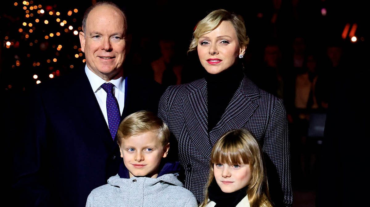 Fyrst Albert, fyrstinde Charlene, kronprins Jacques og prinsesse Gabriella.