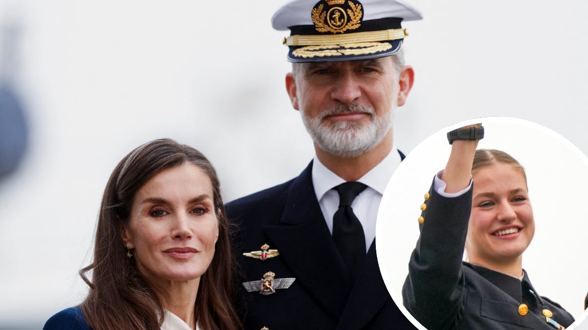 Dronning Letizia og kong Felipe. Indsat foto af prinsesse Leonor.&nbsp;