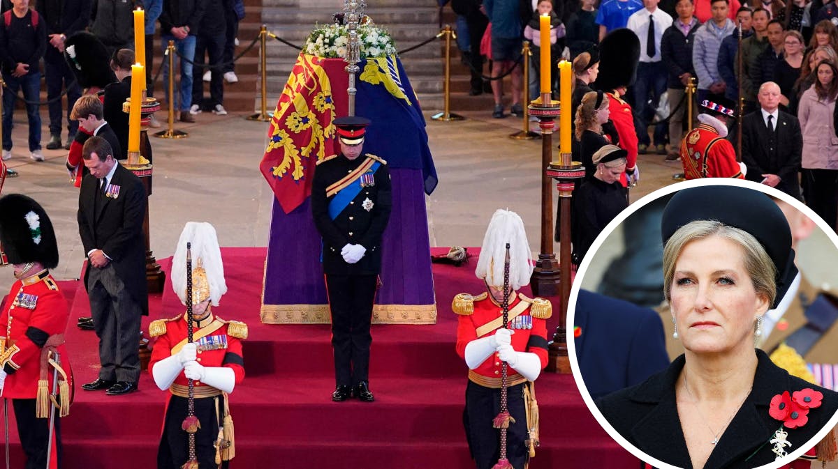 Dronning Elizabeths børnebørn stod vagt om hendes kiste. Indsat foto af hertuginde Sophie. 