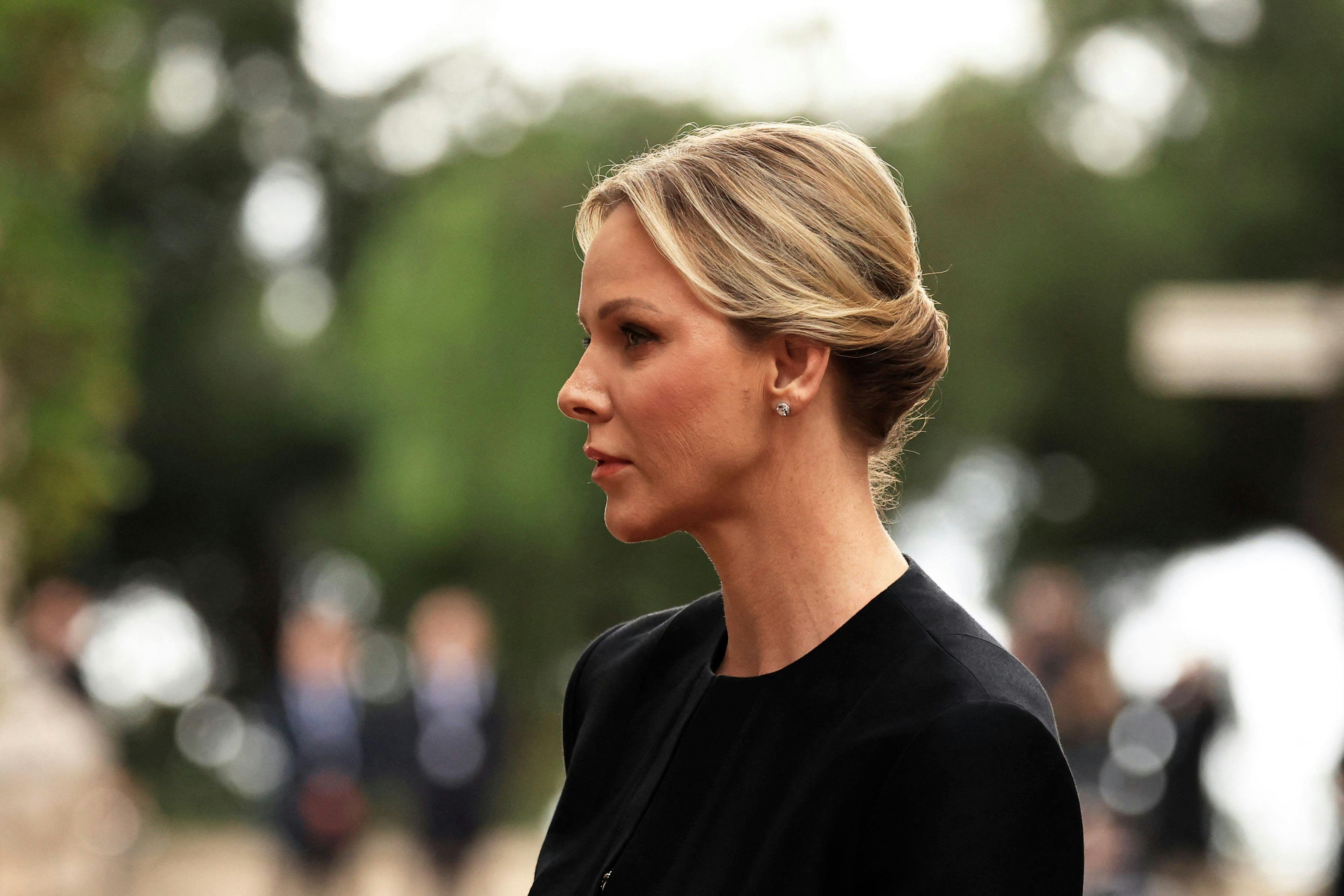 Princess Charlene of Monaco arrives to attend the funeral of Guillaume Didier, former French minister and head of the Monegasque government, in Monaco on January 23, 2025. (Photo by Valery HACHE / AFP) / / NO TABLOIDS WEB & PRINT, NO DAILY MAIL, NO DAILY MAIL GROUP, NO VOICI, NO CLOSER /