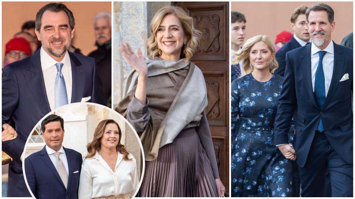 Nikolaos de Grece, prinsesse Cristina, Marie-Chantal og Pavlos de Grece samt Alexia de Grece og Carlos Morales