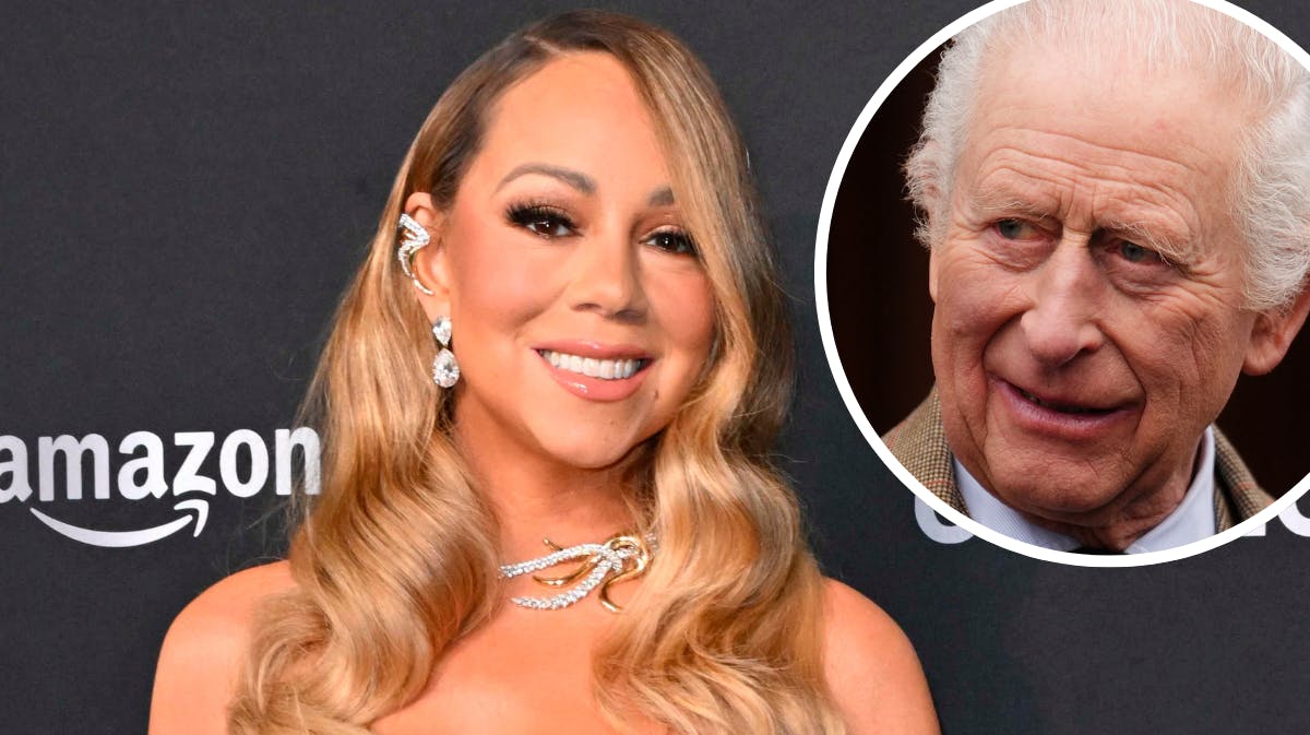 Mariah Carey. Indsat foto af kong Charles. 