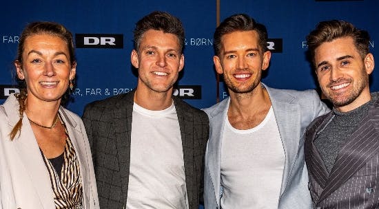 Nanna Brandt med sin mand Frederik og Morten Kjeldgaard og Frederik Haun.