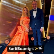 Waow Mich le Bellaiche I Pang orange Kjole Med K mpe Sl jfe Til Oscar 