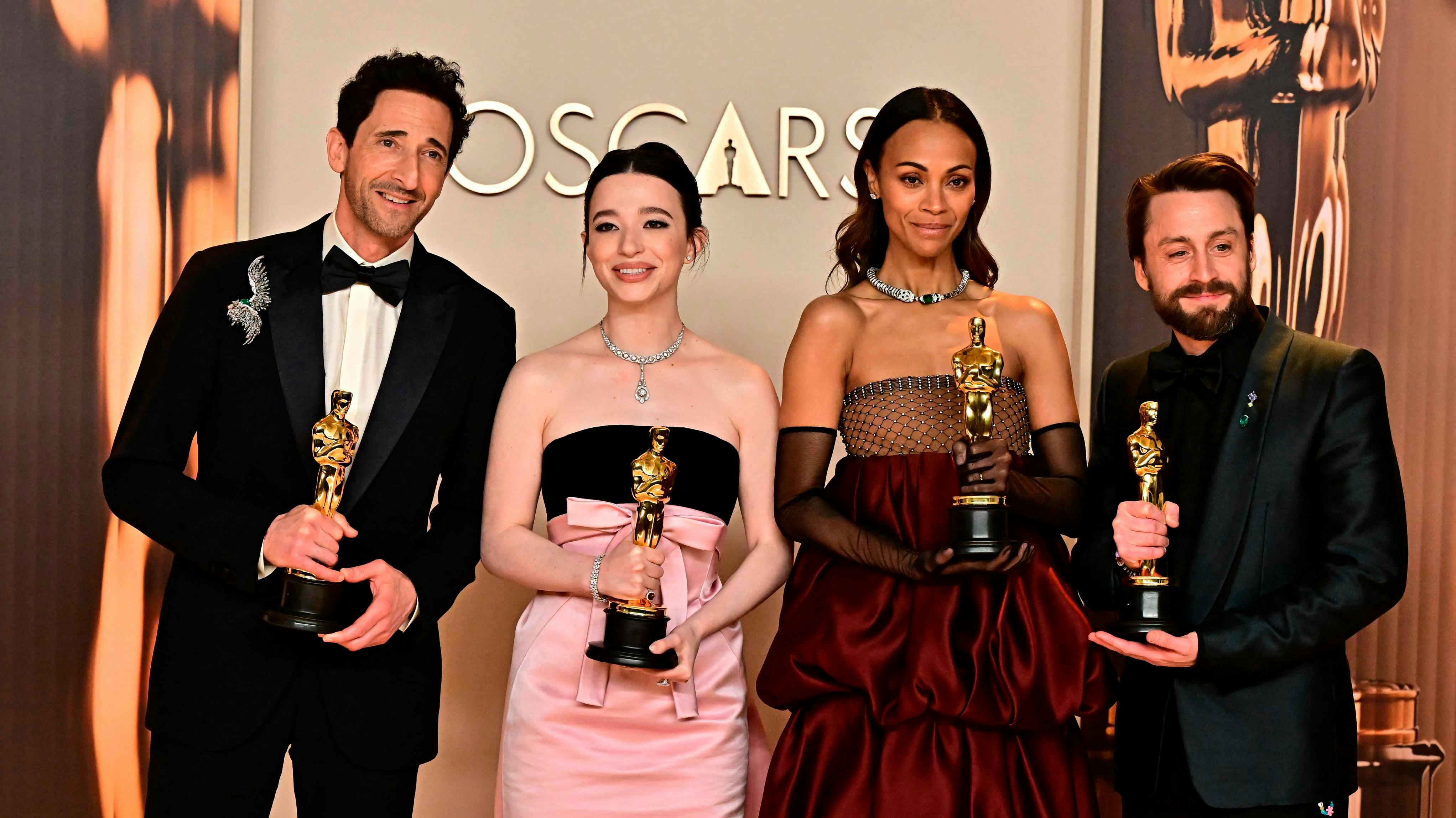 Adrien Brody, Mikey Madison, Zoe Saldaña og Kieran Culkin.